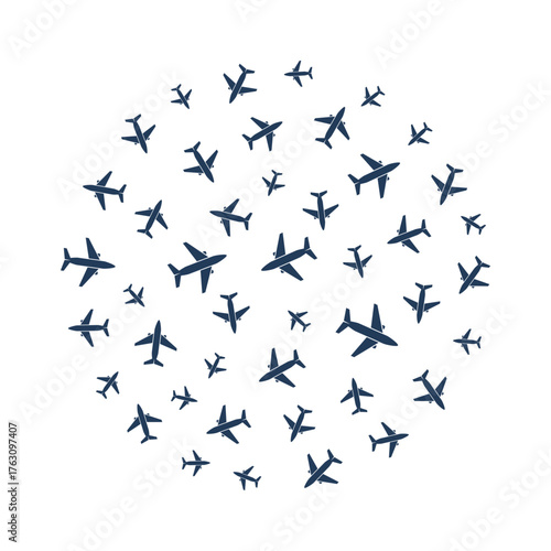 Wallpaper Mural Airplanes flying together round vector illustration or banner Torontodigital.ca