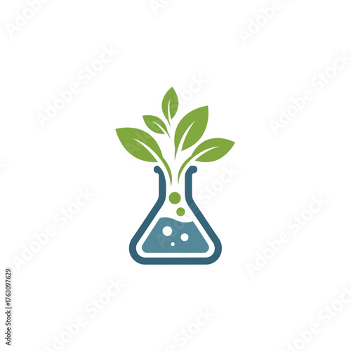 Green Plant Sprouting From a Science Laboratory Flask.