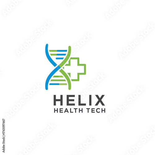 Helix Health Tech logo with DNA and medical cross symbol.