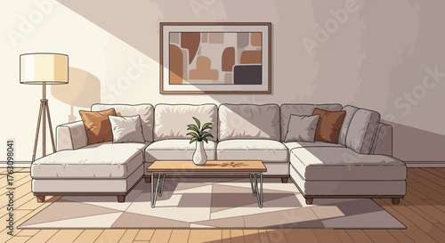 Modern light gray sectional sofa with chaise lounges and pillows.