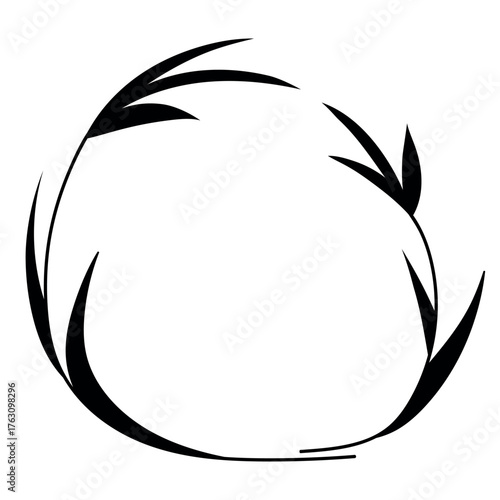 Hand drawn plants, dividers, wreaths, border frames. Circle floral frame with leaves on white background. Vector hand drawn illustration for wallpaper, posters, card. Copy space. Doodle style.