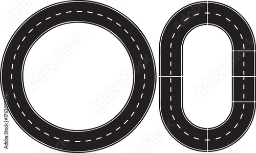 Road Track Icons in Black and White for Transportation, Traffic, and Infrastructure Design Projects