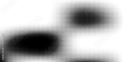 Grunge halftone gradient background. Faded grit noise texture. White and black sand wallpaper. Retro pixelated backdrop. Anime or manga style comic overlay. Vector graphic design textured template