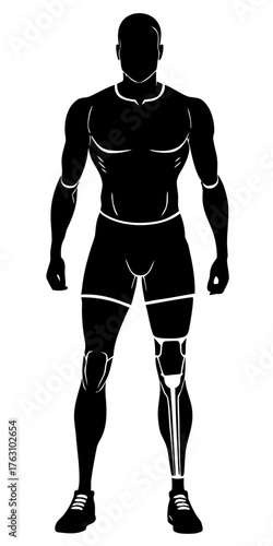 Amputee Athlete with Prosthetic Leg and Arm Silhouette Vector, Disability and Sport