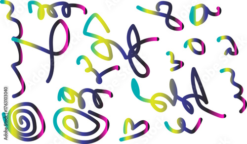Set of abstract colorful scribble lines vector design el