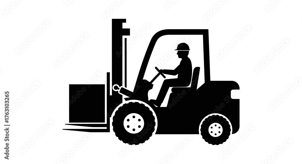 Naklejka premium Forklift and Operator Silhouette Icon: Industrial Safety Symbol
