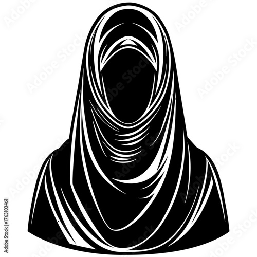 Muslim Woman Wearing Hijab Silhouette Icon, Islamic Female Religious Headscarf Vector