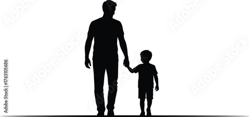 Father and child silhouette holding hands walking together cherishing family bond flat design vector illustration isolated on transparent background