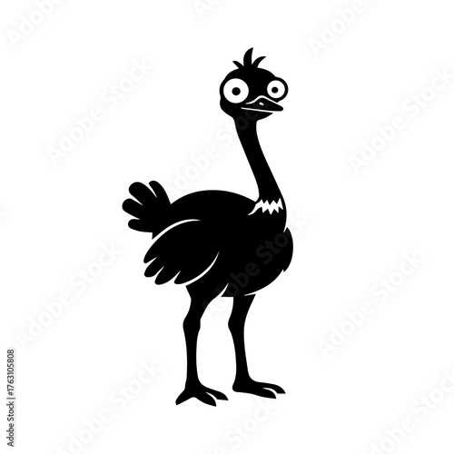 Cute cartoon ostrich animal character vector silhouette on white background