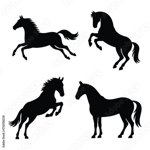 Black Horse Silhouettes Collection Equestrian Theme Graphic Art for Design Projects and Creative Applications Majestic Animal Illustrations