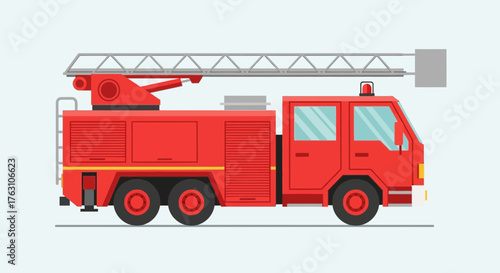 Bright Red Fire Truck with Extended Ladder Ready for Emergency Response.