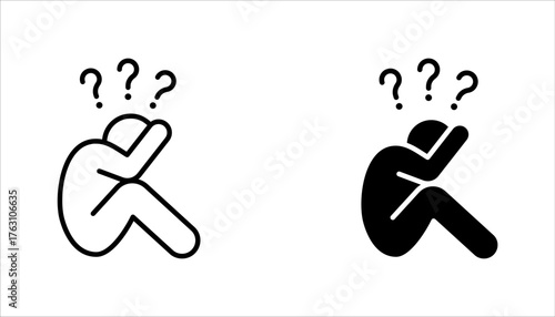 Worry linear icon set. Emotional stress, anxiety thin line, vector illustration on white background