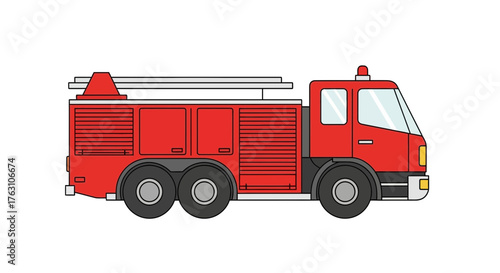 Bright Red Fire Truck with Ladder and Siren.