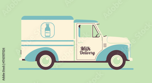 Classic Milk Delivery Truck Illustration with Retro Design.