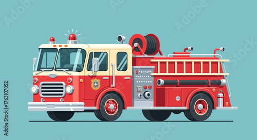 Classic American Fire Truck Ready for Emergency Response.