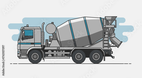 Concrete Mixer Truck Illustration Side View Heavy Duty Vehicle.