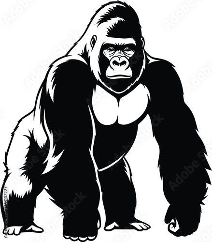 Powerful gorilla silhouette standing strong fierce wild animal king kong style majestic primate creature flat design vector illustration isolated on transparent background