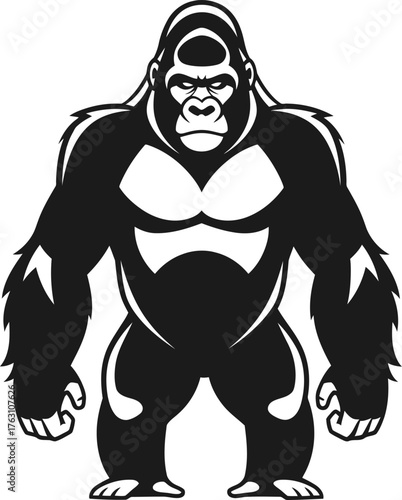Majestic gorilla standing proudly powerful primate wildlife animal king of the jungle icon flat design vector illustration isolated on transparent background