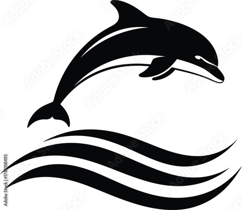 Dynamic dolphin leaping over textured waves majestic marine mammal ocean life symbol artistic representation flat design vector illustration isolated on transparent background