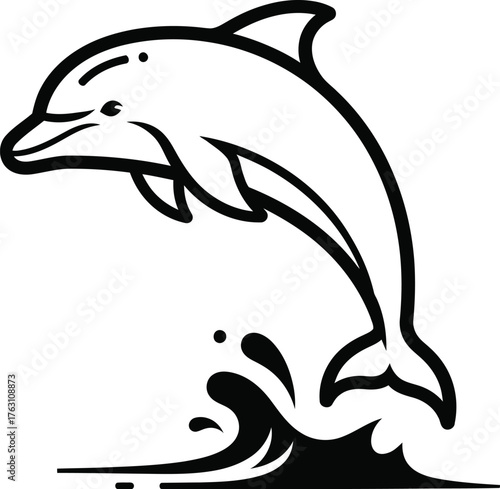 Joyful dolphin leaping from water artistic sketch marine life ocean creature underwater scene flat design vector illustration isolated on transparent background