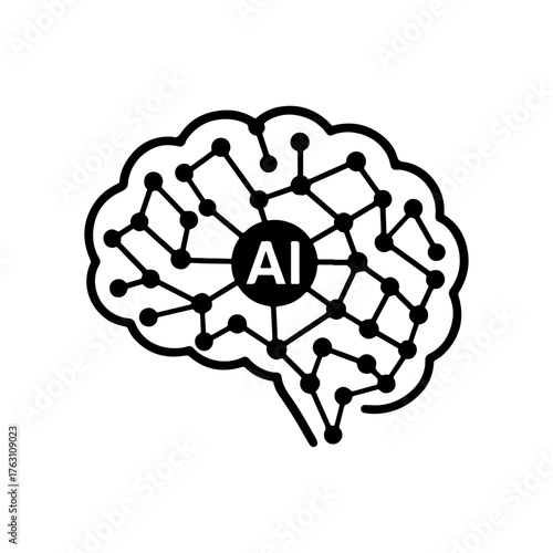 Artificial Intelligence Brain Icon Digital Network and AI Technology Symbol