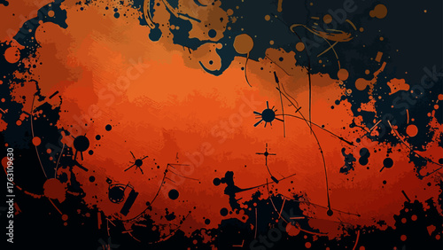 Abstract Expressionist Street Art Splatter: Energetic Composition of Neon Orange, Hot Pink, and Black Paint Drips. Urban Graffiti Bold, High-Contrast Digital and Modern Artwork