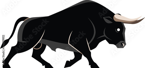 Powerful black bull silhouette majestic powerful animal charging forward strength symbol flat design vector illustration isolated on transparent background