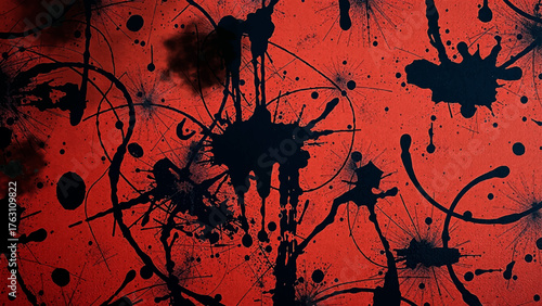 Abstract Expressionist Street Art Splatter: Energetic Composition of Neon Orange, Hot Pink, and Black Paint Drips. Urban Graffiti Bold, High-Contrast Digital and Modern Artwork