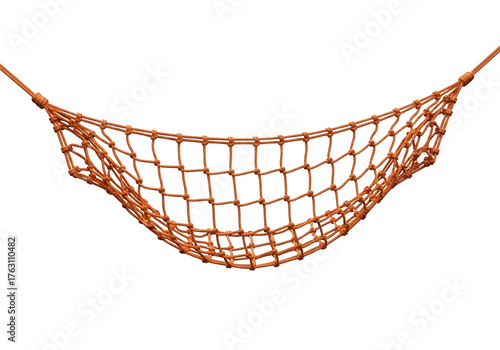 Orange woven rope net suspended mesh isolated on a transparent background