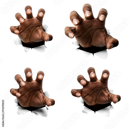 Terrifying Human Hands Breaking Through Paper Grasping Isolated on Transparent Background Eerie Human Hands Reaching Out From Hole