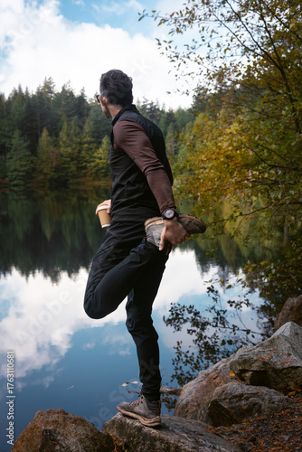 Man stretching in nature