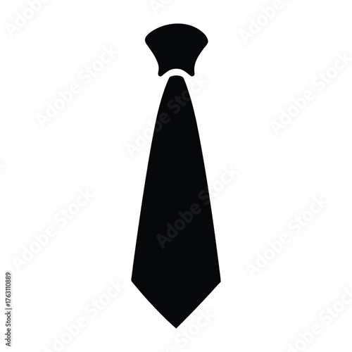 necktie black graphic icon of a classic with a visible knot and collar detail.