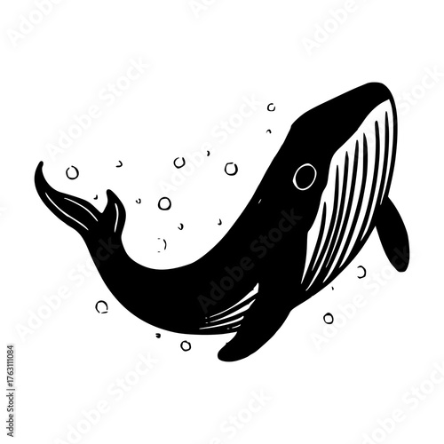 baleen whale swimming with bubbles clip art