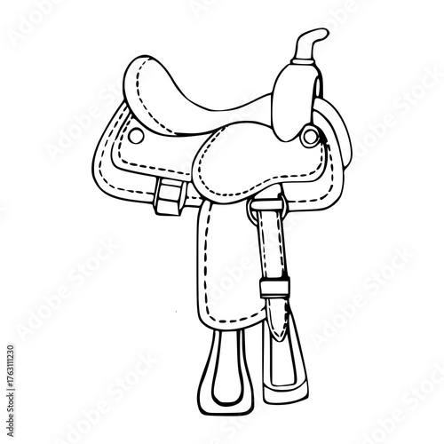 western horse saddle outline vector illustration