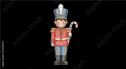 wooden toy soldier holding a candy cane christmas vector