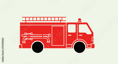 Foto Red Fire Truck Illustration Side View.
