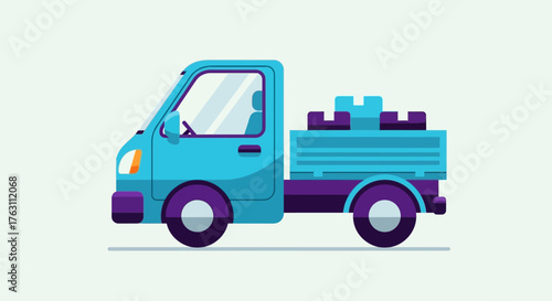 Small blue utility pickup truck vector illustration.