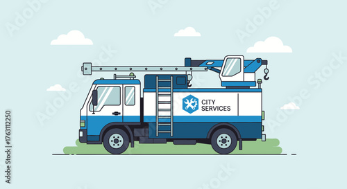 Utility Bucket Truck with Crane and Ladder for City Services.