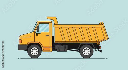 Yellow Dump Truck Illustration with Detailed Design and Clean Lines.
