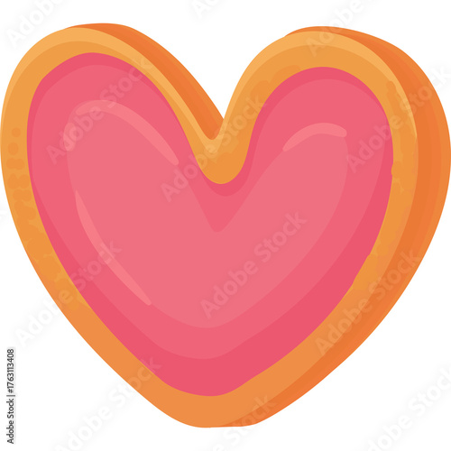 A Pink Frosted Heart Shaped Cookie With A Golden Brown Edge On A Transparent Background Perfect For Valentines Day Celebrations And Sweet Treat Concepts