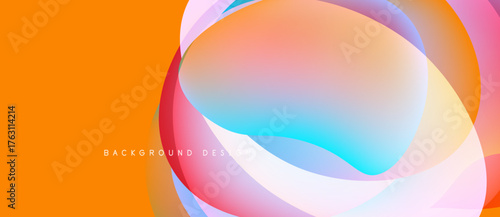 Abstract vibrant layers overlap. Orange background contrasts soft pinks, blues, purples. Modern design evokes fluidity, energy.