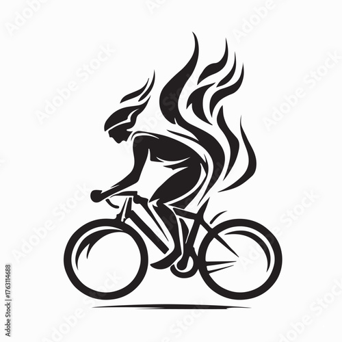 Flaming Bike Rider Logo Vector Design on white background
