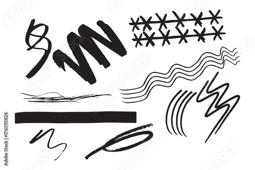 Vector art of abstract black ink brushstrokes and doodles on