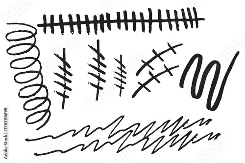 Vector art of collection of abstract and chaotic handdrawn lines and patterns