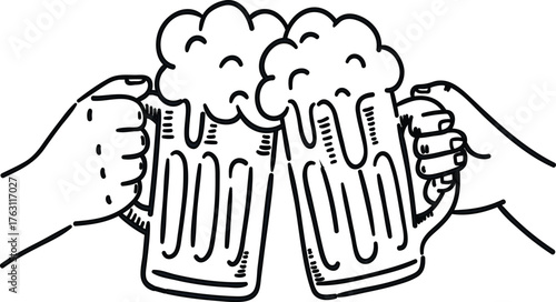 Beer mugs toasting silhouette vector design for celebration, party, cheers, pub, Oktoberfest and drink-themed decoration