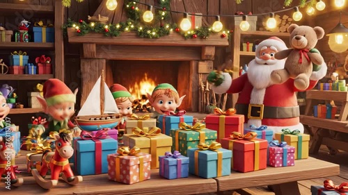 Christmas magic comes alive in Santa's workshop as joyful elves prepare gifts and celebrate the holiday spirit with laughter and cheer