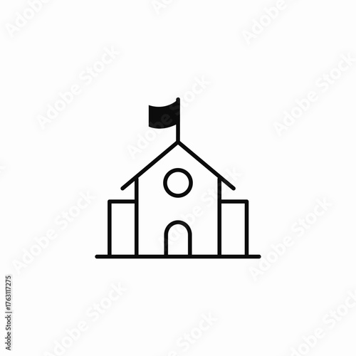 school building flag icon sign vector