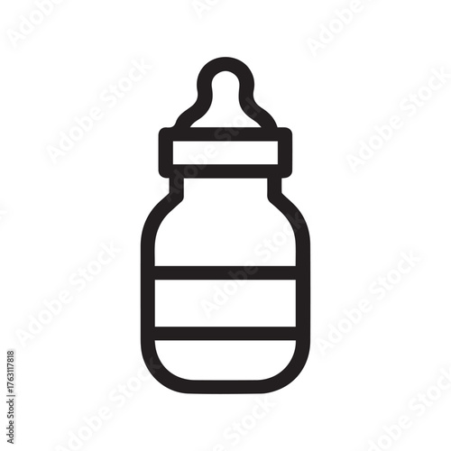 Baby feeding bottle drink food outline black icon design.