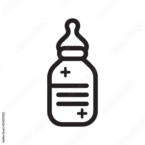 Baby feeding bottle drink food outline black icon design.