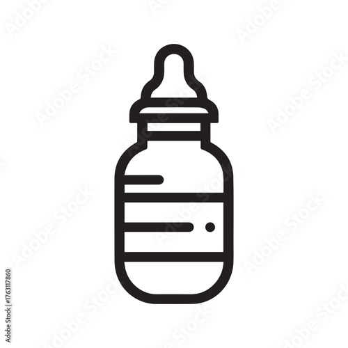 Baby feeding bottle drink food outline black icon design.